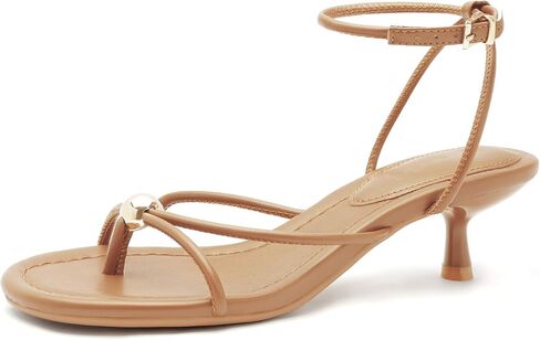 Strappy Kitten Heels for Women Open Toe Round Toe Low Heel Dress Sandals with Ankle Strap for Wedding, Vacation, Party, Date Night in Kuwait