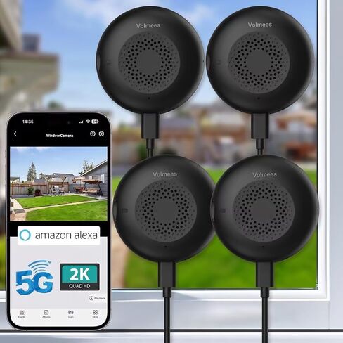 2K Window Camera, 5G & 2.4GHz WiFi Indoor Dome Camera for Home Security w/Full Color Night Vision, Real-Time Alerts, Human/Motion Detection, Alexa, 24/7 Recording, Easy Install,Black,Short-2P | Color Night Vision, Real-Time Alerts, Human/Motion Detection, in Kuwait