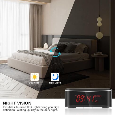 Hidden Camera Motion Activated/Stronger Night Vision/160°View Angle/HD 1080P,Indoor WiFi Camera with Bluetooth Speaker,Alarm Clock,Wireless/Wire Charger(2.4/5Ghz) in Kuwait