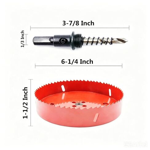 6-1/4" Carbide Grit Hole Saw for 6" Recessed Lights, Drywall, Stucco, Plaster & Cement Board | 1-1/2" Cutting Depth, 1/3" Shank Arbor Included in Kuwait