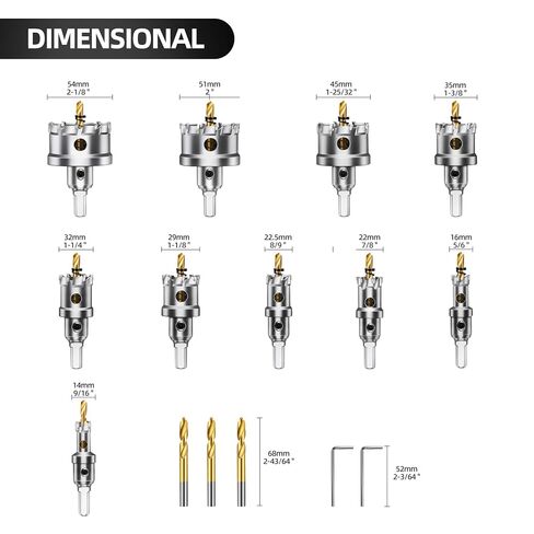 طقم منشار ثقب TCT 15 قطعة من ريناتو للمعادن الصلبة، 9/16 بوصة - 2-1/8 بوصة مجموعة منشار ثقب مائل من كربيد التنجستن، قاطع ثقب عالي التحمل للمعادن والفولاذ المقاوم للصدأ والحديد والخشب والبلاستيك in Kuwait