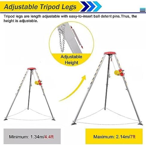 Emergency Tripod-Heavy-Duty Adjustable Aluminum Rescue Tripod - Portable Emergency System for Confined Spaces, Height Work, Cliff Safety, Construction and Rescue Operations，（1800LBS Winch） in Kuwait