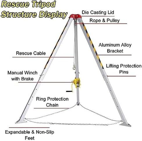 Emergency Tripod-Heavy-Duty Adjustable Aluminum Rescue Tripod - Portable Emergency System for Confined Spaces, Height Work, Cliff Safety, Construction and Rescue Operations，（1800LBS Winch） in Kuwait