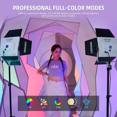 GODOX Litemons 60W LP600R RGB LED Video Light w/Barndoors, 1800K-10000K Full-Color RGB Panel Light, 9270 lux/0.5m, APP Control, 0%-100% GM Adjustment, for Studio Video Photography Live Streaming in Kuwait