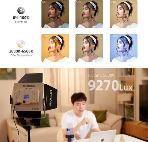 GODOX Litemons 60W LP600R RGB LED Video Light w/Barndoors, 1800K-10000K Full-Color RGB Panel Light, 9270 lux/0.5m, APP Control, 0%-100% GM Adjustment, for Studio Video Photography Live Streaming in Kuwait