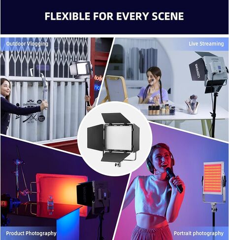 GODOX Litemons 60W LP600R RGB LED Video Light w/Barndoors, 1800K-10000K Full-Color RGB Panel Light, 9270 lux/0.5m, APP Control, 0%-100% GM Adjustment, for Studio Video Photography Live Streaming in Kuwait
