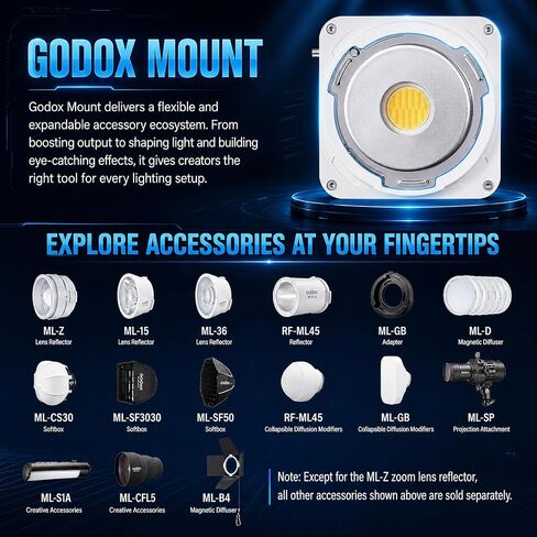 Godox ML80Bi Bi-Color LED Video Light with 6600mAh Battery - 29600Lux@1m, 2800K-6500K, CRI/TLCI 96+, 11 FX Effects, NFC & APP Control for Videography, Vlogging & Filmmaking for Outdoor luz continua in Saudi Arabia