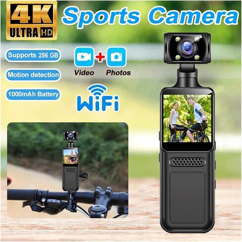 4K WiFi Wearable Mini Sports Body Camera | 4K WiFi Mini Body Cam Night Vision Portable Bike Sports Video Recorder(64GB) in Kuwait