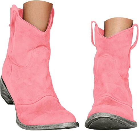 Boots for Women,Cowboy Boots for Womens,Women's Mid Calf Boot,Short Cowgirls Boot,Ankle Boots,Toe Low Heel Comfortable Slouchy Bootie,Retro Design,Suede Wide Calf Western Cowgirl Boots in Kuwait