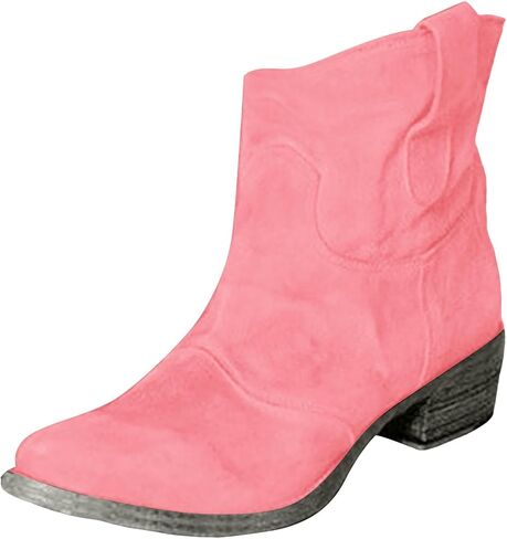 Boots for Women,Cowboy Boots for Womens,Women's Mid Calf Boot,Short Cowgirls Boot,Ankle Boots,Toe Low Heel Comfortable Slouchy Bootie,Retro Design,Suede Wide Calf Western Cowgirl Boots in Kuwait