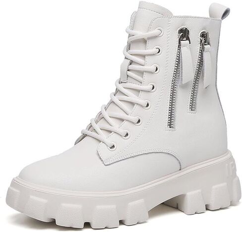 Women's Chunky Lace Up Combat Boots Classic Round Toe Side Zipper Platform Lug Sole Boots Punk Motorcycle Ankle Booties in Kuwait