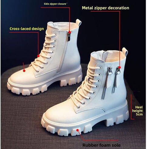 Women's Chunky Lace Up Combat Boots Classic Round Toe Side Zipper Platform Lug Sole Boots Punk Motorcycle Ankle Booties in Kuwait