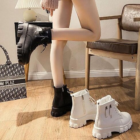 Women's Chunky Lace Up Combat Boots Classic Round Toe Side Zipper Platform Lug Sole Boots Punk Motorcycle Ankle Booties in Kuwait