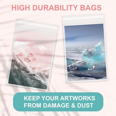 100 Pack Acid-Free Crystal Clear Sleeves Storage Bags for 13x19 Art Prints | Pictures, Photos, Frame Mats (Bag Size: 13 2/5" x19 1/2") in Kuwait