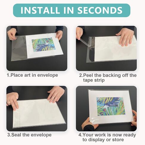 100 Pack Acid-Free Crystal Clear Sleeves Storage Bags for 13x19 Art Prints | Pictures, Photos, Frame Mats (Bag Size: 13 2/5" x19 1/2") in Kuwait