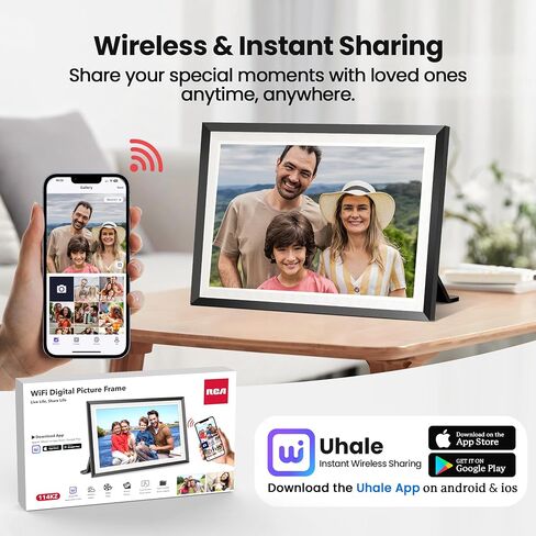 RCA 10.1" WiFi Digital Picture Frame, Electronic Photo Frames 32GB Storage, HD IPS Touch Screen WiFi Frame/Auto Rotate/Wall Mounted, Easy Setup in Uhale App to Share Photo/Video Anytime (Black) in Kuwait