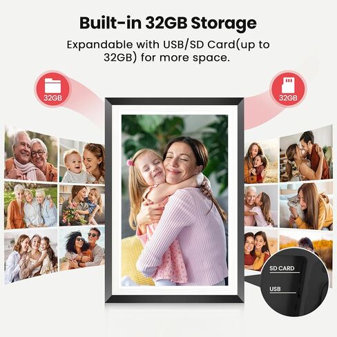 RCA 10.1" WiFi Digital Picture Frame, Electronic Photo Frames 32GB Storage, HD IPS Touch Screen WiFi Frame/Auto Rotate/Wall Mounted, Easy Setup in Uhale App to Share Photo/Video Anytime (Black) in Kuwait