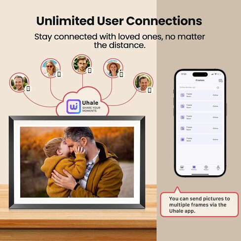 RCA 10.1" WiFi Digital Picture Frame, Electronic Photo Frames 32GB Storage, HD IPS Touch Screen WiFi Frame/Auto Rotate/Wall Mounted, Easy Setup in Uhale App to Share Photo/Video Anytime (Black) in Kuwait