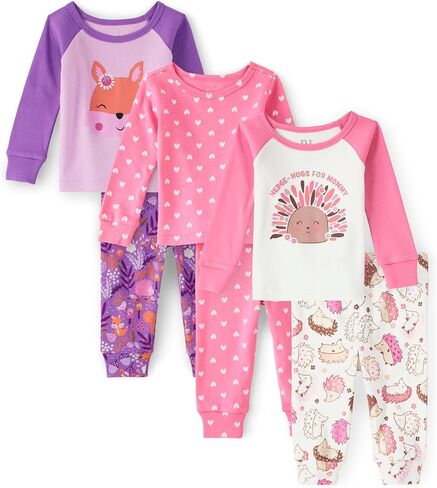The Children's Place Baby Girls And Toddler Long Sleeve Top and Pants Snug Fit 100% Cotton 3 Pack Pajama Set in Kuwait