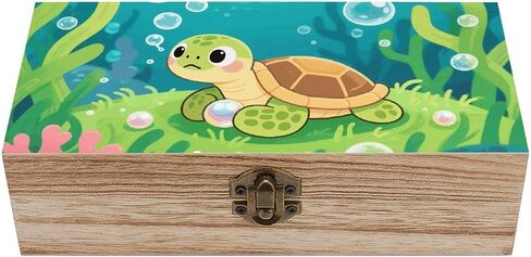 Cute Turtles Wooden Storage Box with Hinged Lid for Photo | Wood Keepsake Box, Dustproof Storage Box, Decorative Treasure Chest, Memory Box for Crafts Coins Stamps Letters Jewelry in Kuwait