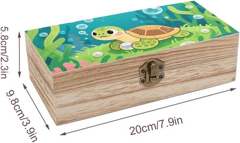 Cute Turtles Wooden Storage Box with Hinged Lid for Photo | Wood Keepsake Box, Dustproof Storage Box, Decorative Treasure Chest, Memory Box for Crafts Coins Stamps Letters Jewelry in Kuwait
