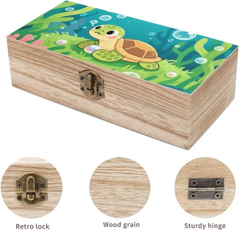 Cute Turtles Wooden Storage Box with Hinged Lid for Photo | Wood Keepsake Box, Dustproof Storage Box, Decorative Treasure Chest, Memory Box for Crafts Coins Stamps Letters Jewelry in Kuwait