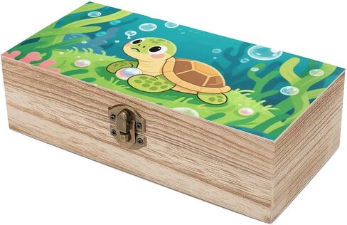 Cute Turtles Wooden Storage Box with Hinged Lid for Photo | Wood Keepsake Box, Dustproof Storage Box, Decorative Treasure Chest, Memory Box for Crafts Coins Stamps Letters Jewelry in Kuwait