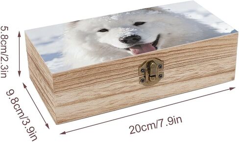 Samoyed in Snow Wooden Storage Box with Hinged Lid for Photo | Wood Keepsake Box, Dustproof Storage Box, Decorative Treasure Chest, Memory Box for Crafts Coins Stamps Letters Jewelry in Kuwait