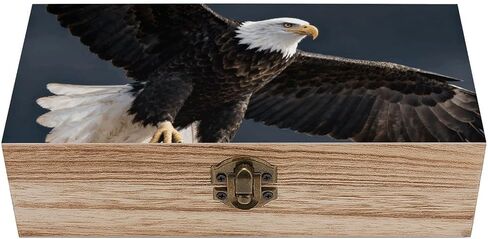 Bald Eagle Flight Wooden Storage Box with Hinged Lid for Photo | Wood Keepsake Box, Dustproof Storage Box, Decorative Treasure Chest, Memory Box for Crafts Coins Stamps Letters Jewelry in Saudi Arabia