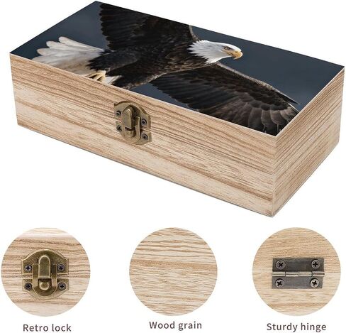 Bald Eagle Flight Wooden Storage Box with Hinged Lid for Photo | Wood Keepsake Box, Dustproof Storage Box, Decorative Treasure Chest, Memory Box for Crafts Coins Stamps Letters Jewelry in Saudi Arabia