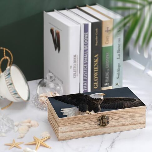 Bald Eagle Flight Wooden Storage Box with Hinged Lid for Photo | Wood Keepsake Box, Dustproof Storage Box, Decorative Treasure Chest, Memory Box for Crafts Coins Stamps Letters Jewelry in Saudi Arabia