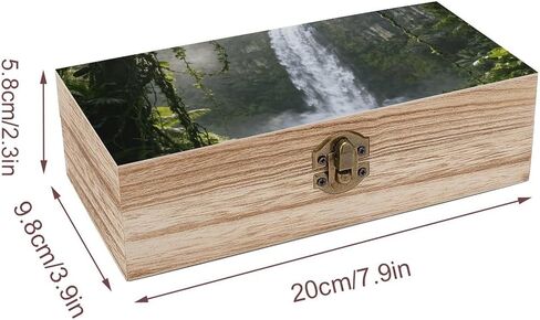 Rainforest Waterfall Wooden Storage Box with Hinged Lid for Photo | Wood Keepsake Box, Dustproof Storage Box, Decorative Treasure Chest, Memory Box for Crafts Coins Stamps Letters Jewelry in Kuwait
