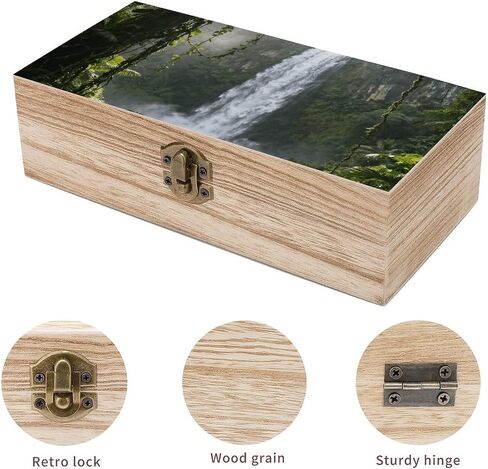 Rainforest Waterfall Wooden Storage Box with Hinged Lid for Photo | Wood Keepsake Box, Dustproof Storage Box, Decorative Treasure Chest, Memory Box for Crafts Coins Stamps Letters Jewelry in Kuwait