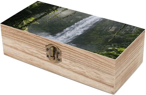 Rainforest Waterfall Wooden Storage Box with Hinged Lid for Photo | Wood Keepsake Box, Dustproof Storage Box, Decorative Treasure Chest, Memory Box for Crafts Coins Stamps Letters Jewelry in Kuwait