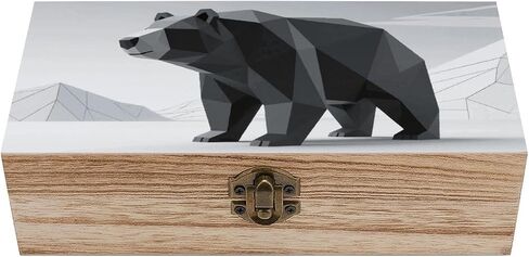 Modern Black Bear Wooden Storage Box with Hinged Lid for Photo | Wood Keepsake Box, Dustproof Storage Box, Decorative Treasure Chest, Memory Box for Crafts Coins Stamps Letters Jewelry in Kuwait