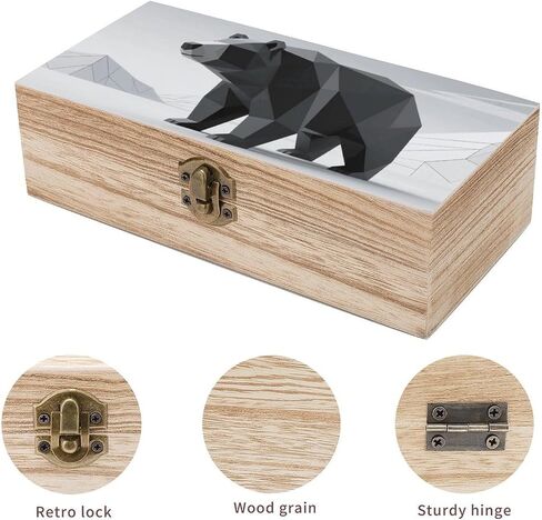 Modern Black Bear Wooden Storage Box with Hinged Lid for Photo | Wood Keepsake Box, Dustproof Storage Box, Decorative Treasure Chest, Memory Box for Crafts Coins Stamps Letters Jewelry in Kuwait