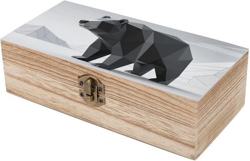 Modern Black Bear Wooden Storage Box with Hinged Lid for Photo | Wood Keepsake Box, Dustproof Storage Box, Decorative Treasure Chest, Memory Box for Crafts Coins Stamps Letters Jewelry in Kuwait