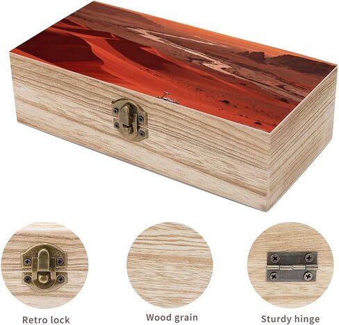 Mars Red Desert Wooden Storage Box with Hinged Lid for Photo | Wood Keepsake Box, Dustproof Storage Box, Decorative Treasure Chest, Memory Box for Crafts Coins Stamps Letters Jewelry in Saudi Arabia