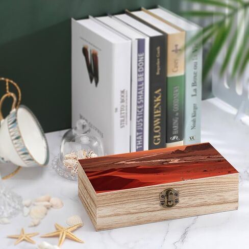 Mars Red Desert Wooden Storage Box with Hinged Lid for Photo | Wood Keepsake Box, Dustproof Storage Box, Decorative Treasure Chest, Memory Box for Crafts Coins Stamps Letters Jewelry in Saudi Arabia
