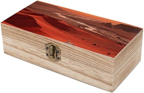 Mars Red Desert Wooden Storage Box with Hinged Lid for Photo | Wood Keepsake Box, Dustproof Storage Box, Decorative Treasure Chest, Memory Box for Crafts Coins Stamps Letters Jewelry in Saudi Arabia