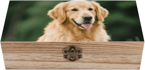 Golden Retriever Dog Wooden Storage Box with Hinged Lid for Photo | Wood Keepsake Box, Dustproof Storage Box, Decorative Treasure Chest, Memory Box for Crafts Coins Stamps Letters Jewelry in Kuwait