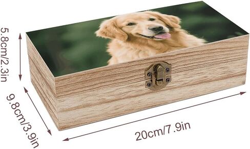 Golden Retriever Dog Wooden Storage Box with Hinged Lid for Photo | Wood Keepsake Box, Dustproof Storage Box, Decorative Treasure Chest, Memory Box for Crafts Coins Stamps Letters Jewelry in Kuwait