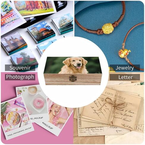 Golden Retriever Dog Wooden Storage Box with Hinged Lid for Photo | Wood Keepsake Box, Dustproof Storage Box, Decorative Treasure Chest, Memory Box for Crafts Coins Stamps Letters Jewelry in Kuwait