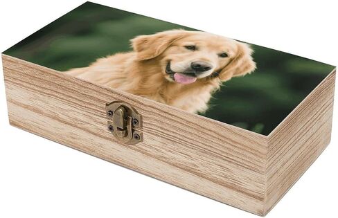 Golden Retriever Dog Wooden Storage Box with Hinged Lid for Photo | Wood Keepsake Box, Dustproof Storage Box, Decorative Treasure Chest, Memory Box for Crafts Coins Stamps Letters Jewelry in Kuwait
