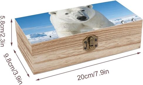 Polar Bear Penguin Wooden Storage Box with Hinged Lid for Photo | Wood Keepsake Box, Dustproof Storage Box, Decorative Treasure Chest, Memory Box for Crafts Coins Stamps Letters Jewelry in Kuwait