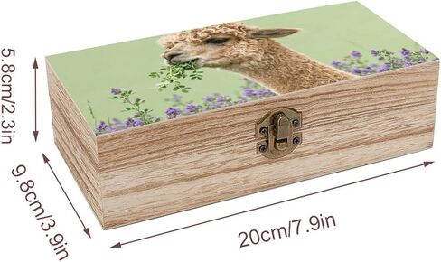 Alpaca Eating Alfalfa Wooden Storage Box with Hinged Lid for Photo | Wood Keepsake Box, Dustproof Storage Box, Decorative Treasure Chest, Memory Box for Crafts Coins Stamps Letters Jewelry in Kuwait