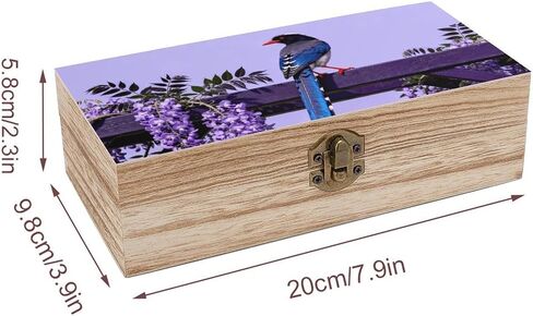 Redbilled Blue Magpie Wooden Storage Box with Hinged Lid for Photo | Wood Keepsake Box, Dustproof Storage Box, Decorative Treasure Chest, Memory Box for Crafts Coins Stamps Letters Jewelry in Kuwait