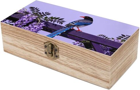 Redbilled Blue Magpie Wooden Storage Box with Hinged Lid for Photo | Wood Keepsake Box, Dustproof Storage Box, Decorative Treasure Chest, Memory Box for Crafts Coins Stamps Letters Jewelry in Kuwait
