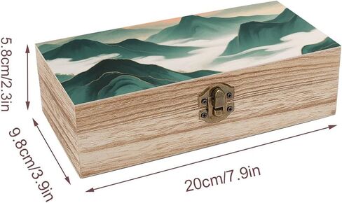 Mountains By Sunset Wooden Storage Box with Hinged Lid for Photo | Wood Keepsake Box, Dustproof Storage Box, Decorative Treasure Chest, Memory Box for Crafts Coins Stamps Letters Jewelry in Kuwait