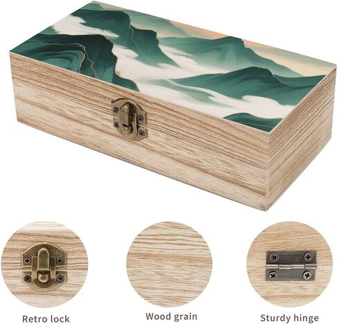 Mountains By Sunset Wooden Storage Box with Hinged Lid for Photo | Wood Keepsake Box, Dustproof Storage Box, Decorative Treasure Chest, Memory Box for Crafts Coins Stamps Letters Jewelry in Kuwait